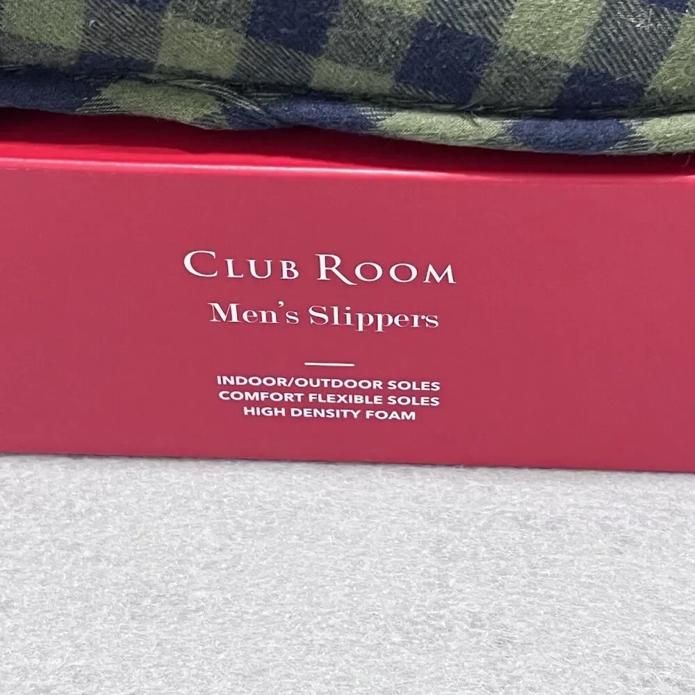 Club Room Slippers Mens Size 6-7 Green Flannel Comfort Indoor/Outdoor Shoes